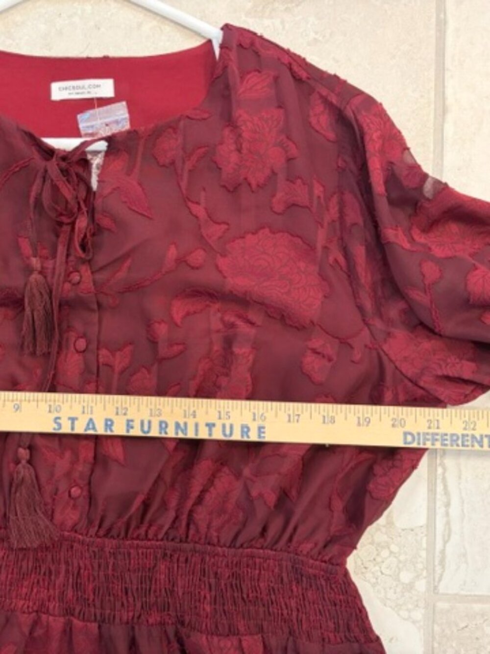 NEW Chic Soul Burgundy Floral Burnout Mini Dress Plus Size 1X Whimsigoth Boho - Picture 7 of 8